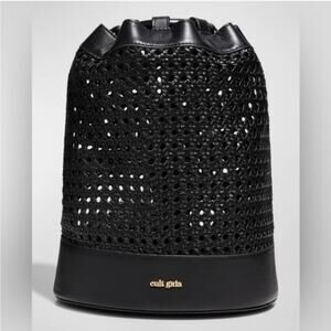 Cult Gaia Fifa leather woven black bucket backpack